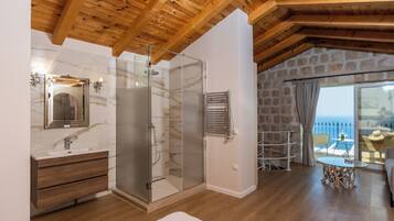 Comfort-Maisonette, 1 Schlafzimmer, Poolzugang, Meerblick | Wohnbereich