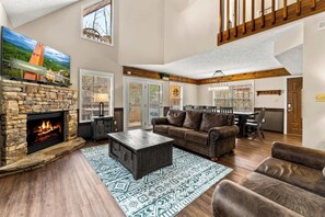 TV, fireplace, video games, offices