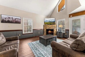 TV, fireplace, video games, offices