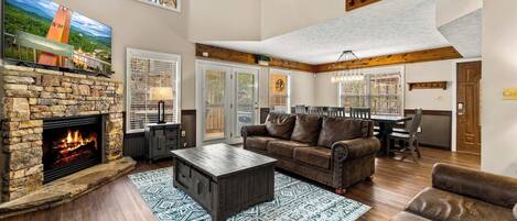 TV, fireplace, video games, offices