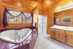 Shower, hair dryer, towels, shampoo