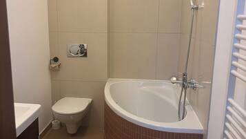 Secador de cabelo, toalhas de banho, papel higiênico