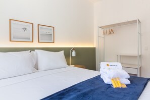 1 bedroom, desk, iron/ironing board, travel cot