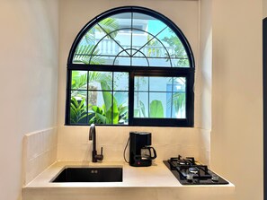 Standard Apartment, 1 Bedroom, Private Bathroom | Private kitchen | Mini-fridge, oven, stovetop, cookware/dishes/utensils