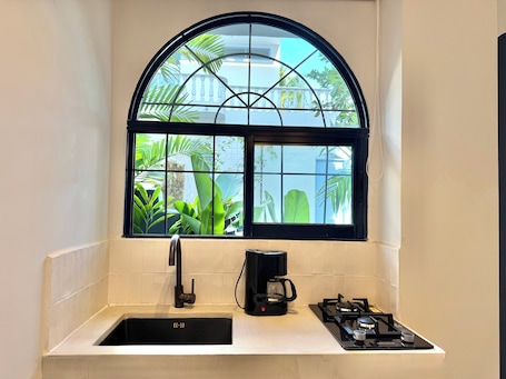 Standard Apartment, 1 Bedroom, Private Bathroom | Private kitchen | Mini-fridge, oven, stovetop, cookware/dishes/utensils