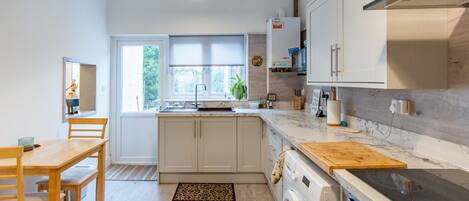 Fridge, microwave, oven, toaster