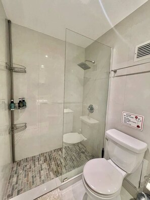 Douche, séchoir à cheveux, serviettes fournies