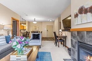 TV, fireplace