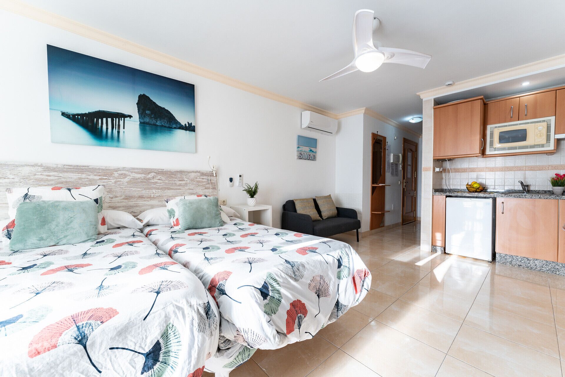 1 chambre, fer et planche à repasser