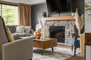 TV, fireplace