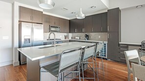 Fridge, dining tables
