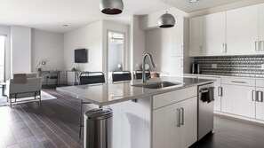 Fridge, dining tables