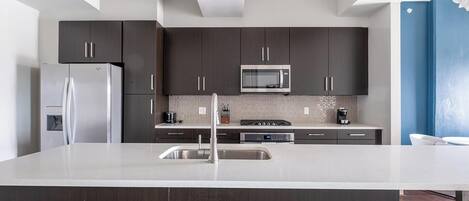 Fridge, dining tables