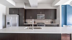 Fridge, dining tables