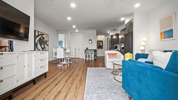 Deluxe Condo, 2 Bedrooms, Balcony, City View | Living area