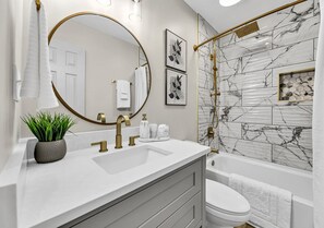 Hair dryer, bidet, towels, soap