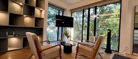 Apartment | Living area | 46-inch flat-screen TV with digital channels