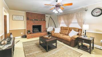 Fireplace, books