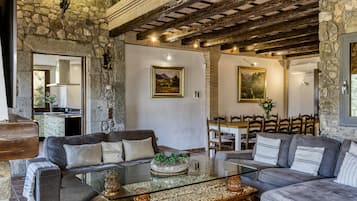 Télévision, cheminée, table de tennis de table