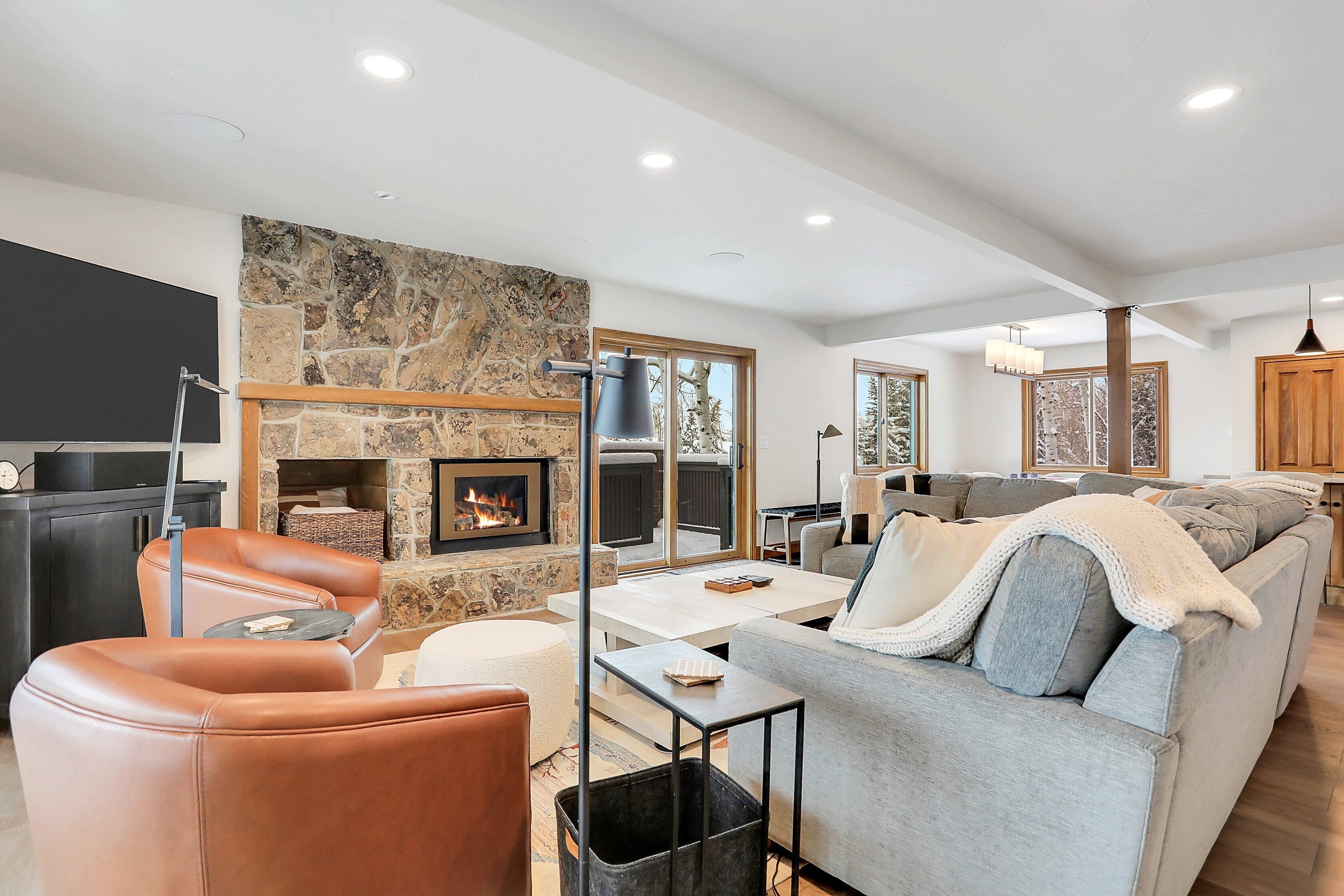 Smart TV, fireplace, stereo