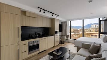 Studio | Private kitchen | Full-size fridge, microwave, oven, stovetop