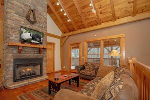 Televisie, een open haard en videospelletjes