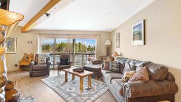 Apartment, Multiple Beds, Patio, Mountain View (Tahoe Keys Marina View) | Living area | 42-inch flat-screen TV with digital channels, fireplace