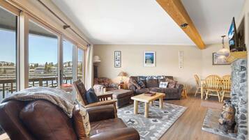 Apartment, Multiple Beds, Patio, Mountain View (Tahoe Keys Marina View) | Living area | 42-inch flat-screen TV with digital channels, fireplace