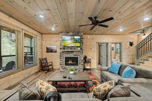 Smart TV, chimenea, videojuegos