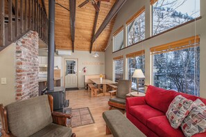 Smart TV, fireplace, DVD player, books