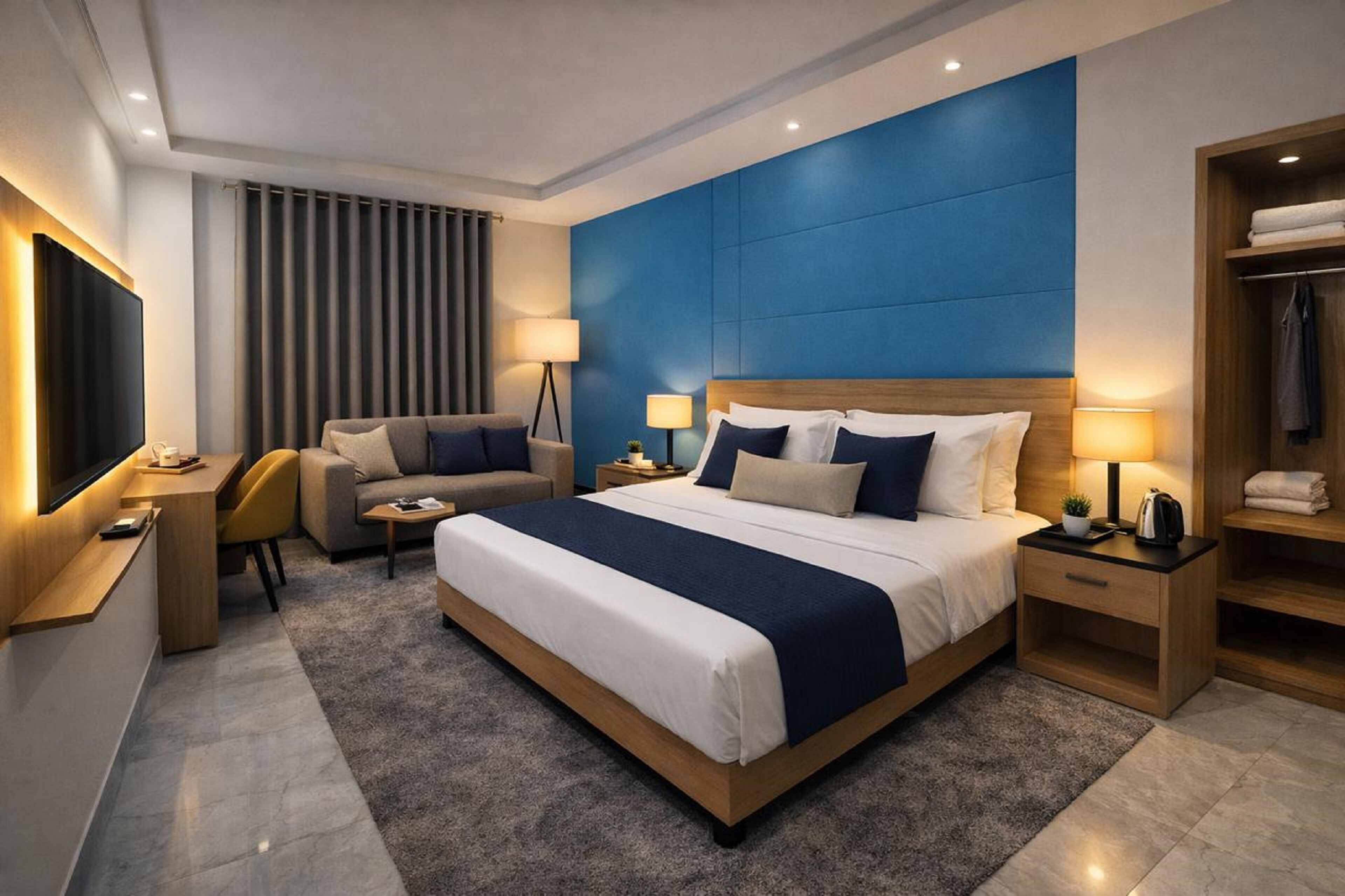 Premium bedding, down comforters, memory foam beds, in-room safe
