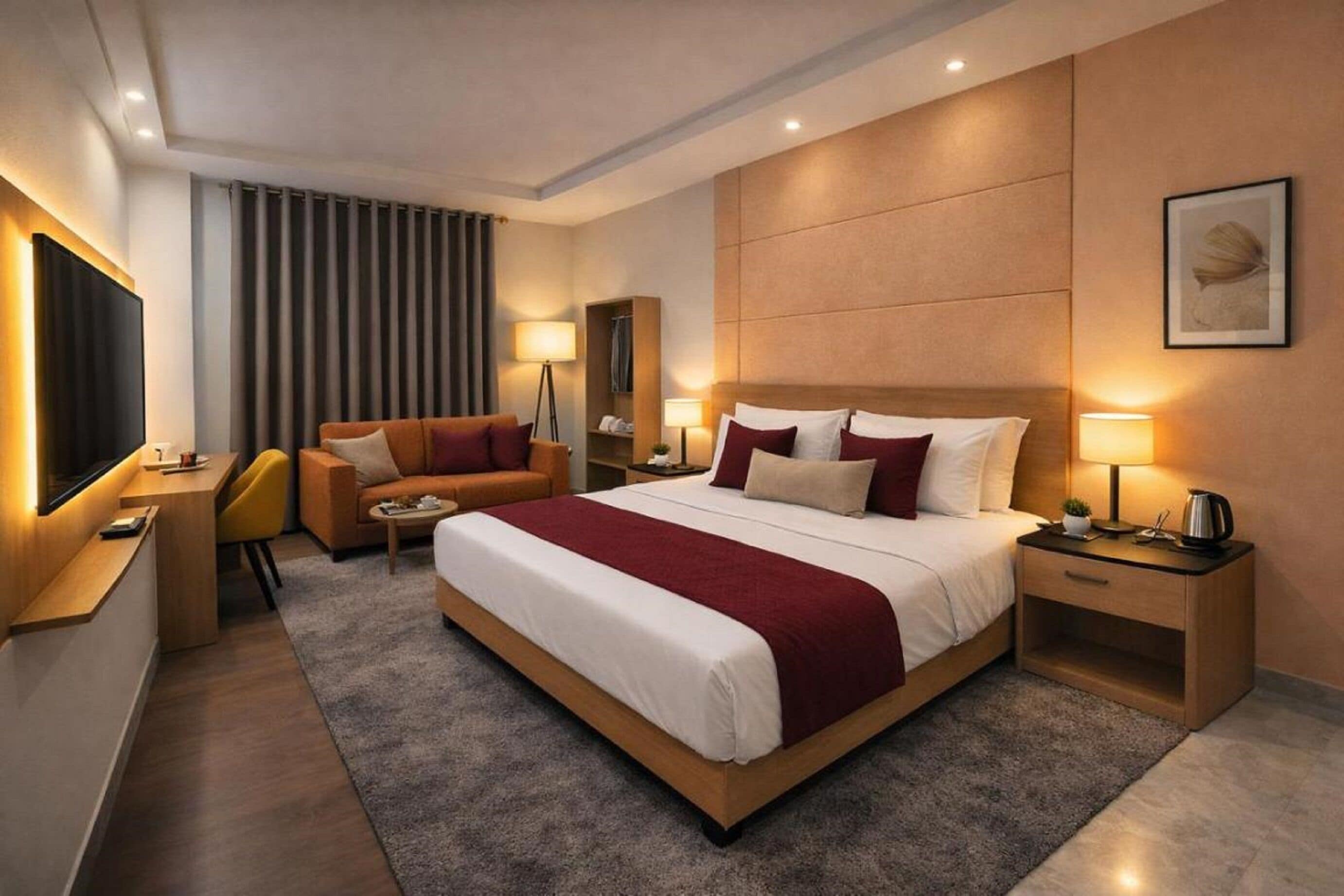 Premium bedding, down duvets, memory-foam beds, in-room safe