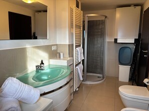 Ducha, secador de pelo, bidé y toallas