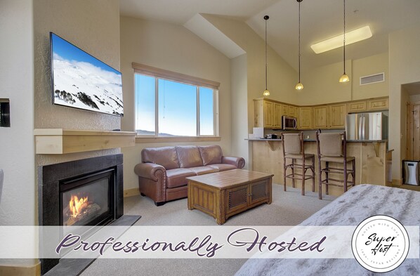 Smart TV, fireplace, video games