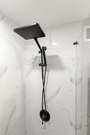 Shower, towels, toilet paper