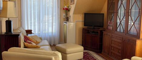 Télévision, lecteur de DVD, livres