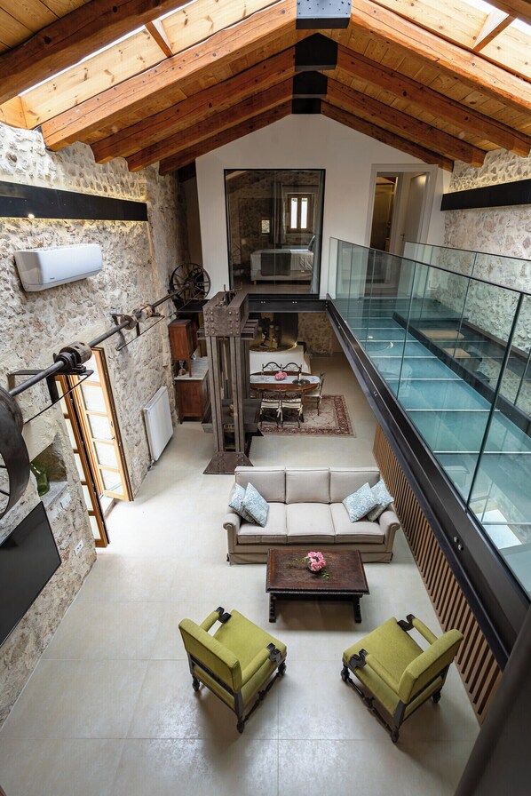 Deluxe Villa, Pool View | Living area | Flat-screen TV - The Olive Mill Loft (Rethymno)