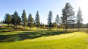 A golf course with a well-maintained green, several trees, and a clear sky. - Stunning apartment in Idre with sauna (Idre)