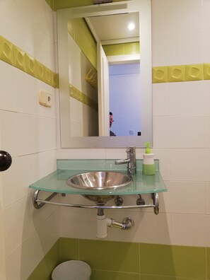 Shower, towels, toilet paper