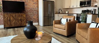 Stylish & Modern 2-Bdrm Apt in Downtown Warsaw featuring an urban rooftop deck.