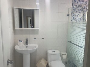 Douche, sèche-cheveux, serviettes fournies