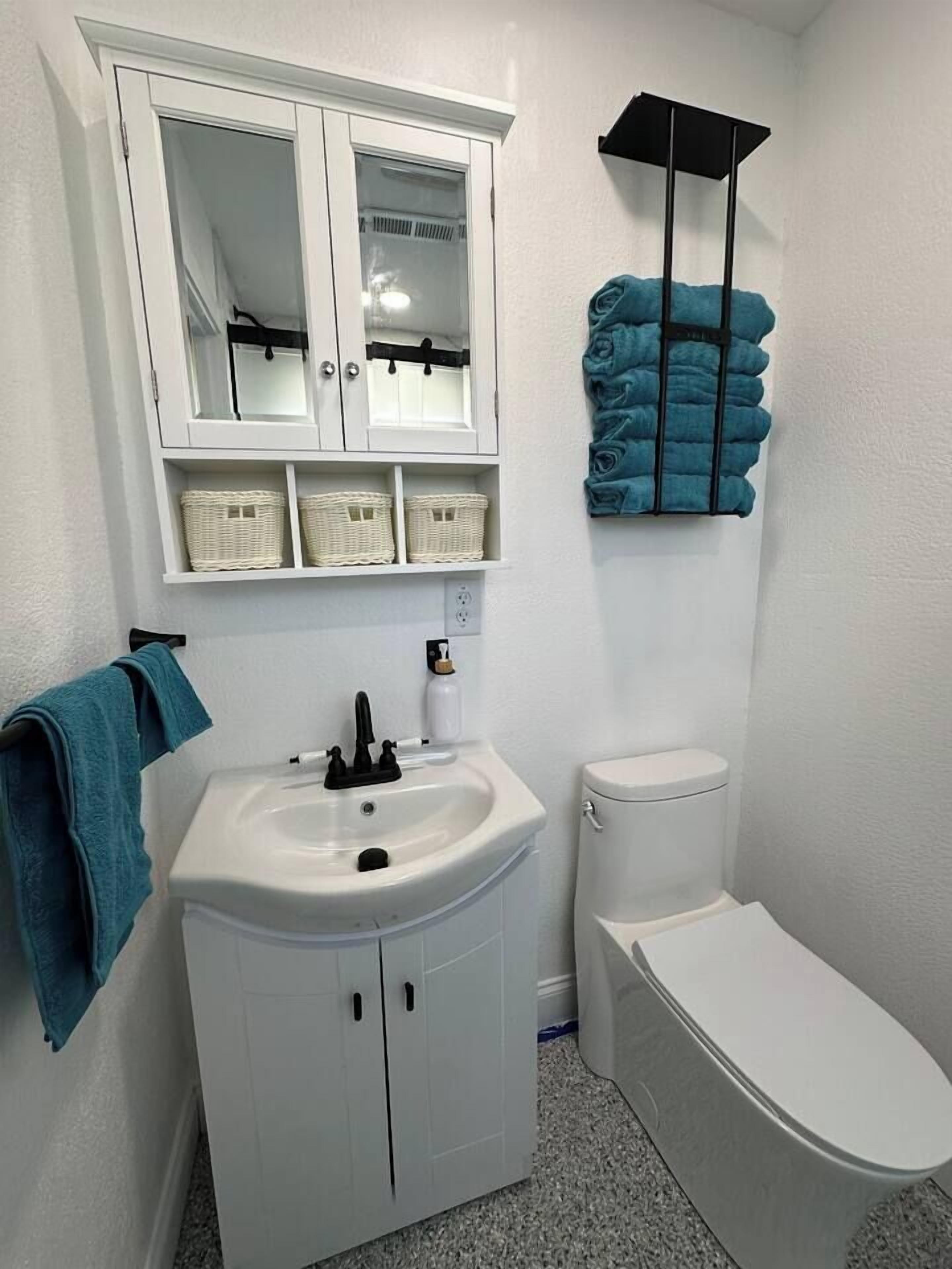 Hair dryer, towels