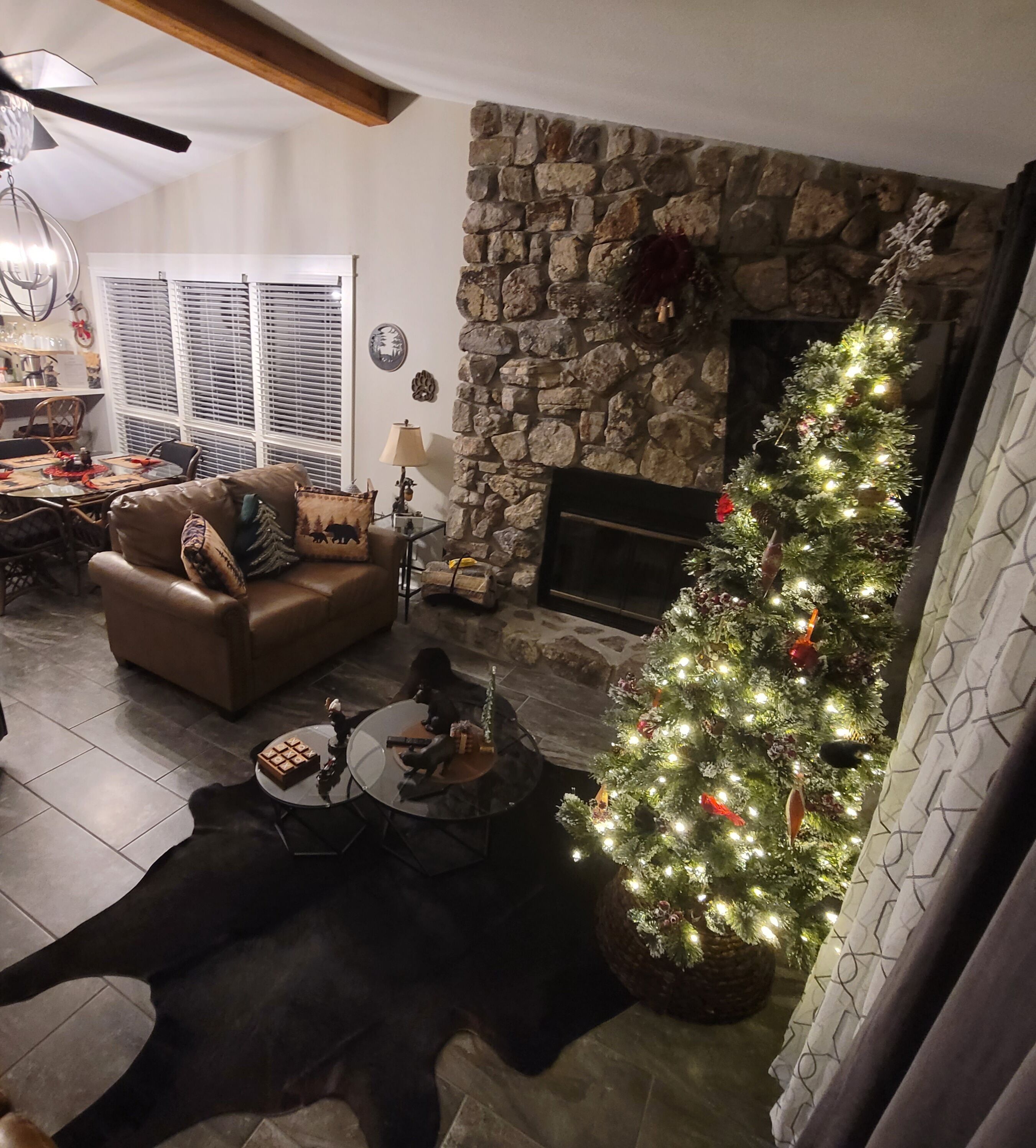 65-inch LCD TV with digital channels, fireplace, Netflix