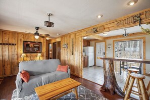 Smart TV, fireplace, DVD player