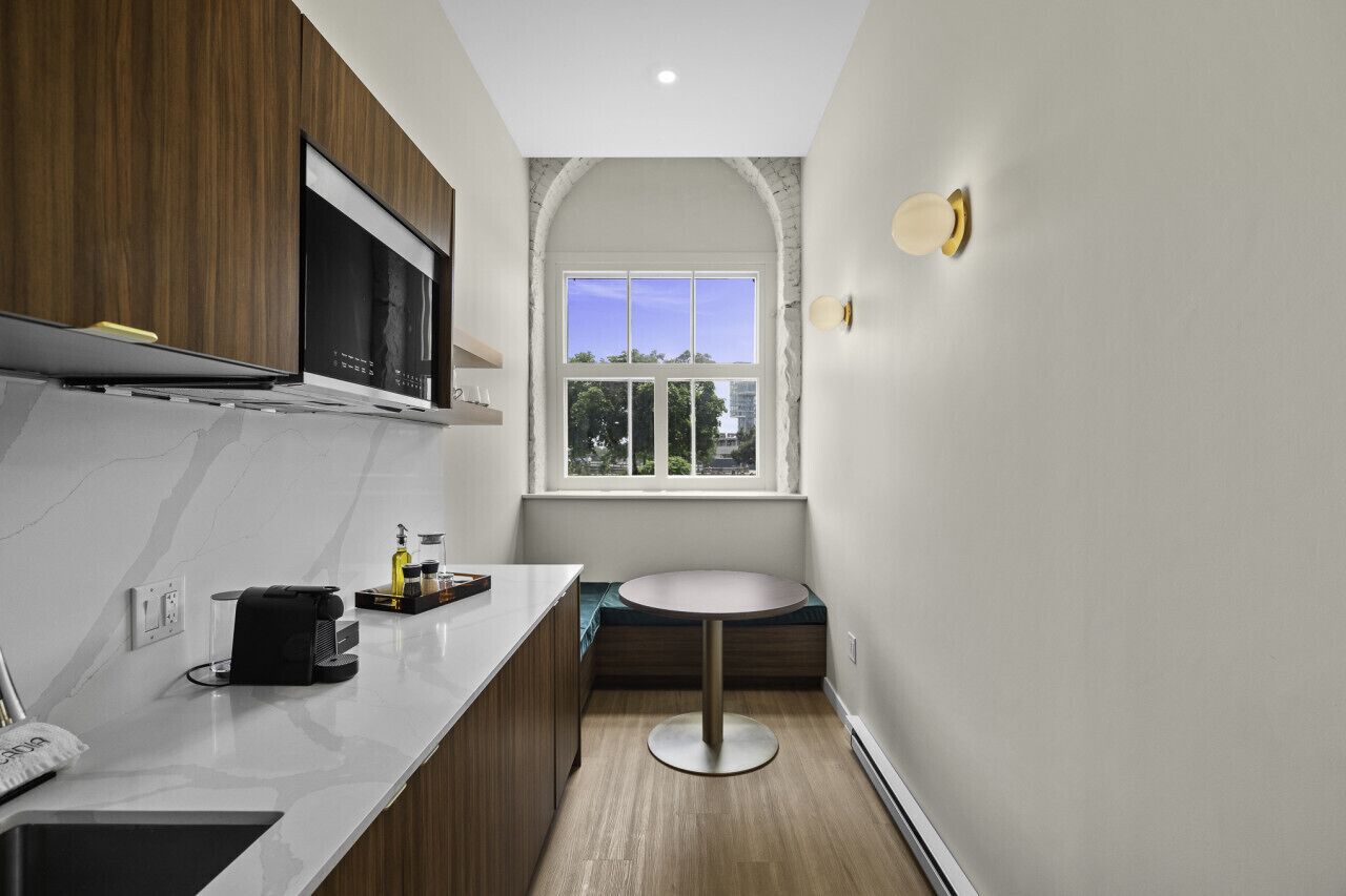 Microwave, stovetop, coffee/tea maker, toaster