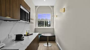 Microwave, stovetop, coffee/tea maker, toaster