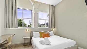 1 bedroom, desk, iron/ironing board, travel cot