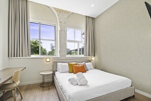 1 bedroom, desk, iron/ironing board, travel cot