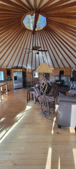 Een televisie, een open haard en boeken
