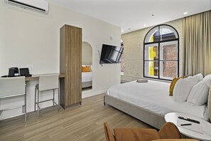 1 bedroom, desk, iron/ironing board, travel cot